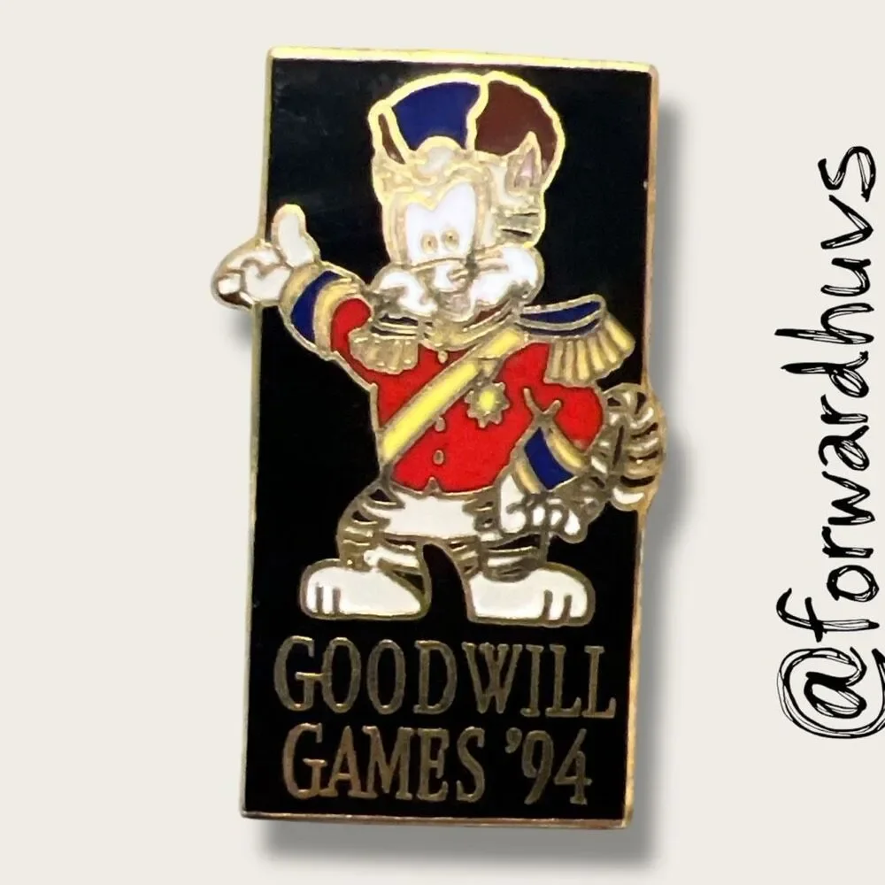 Goodwill Games 1994 Pin – Cartoon Mascot – 3/4” x 1.5” – Commander Co.